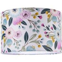 Happy Homewares Elegant Cotton Lampshade with Watercolour Style Botanical Floral Decor in Pink | Size: 12 inches