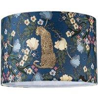 Happy Homewares Rich Midnight Blue Lampshade with Leopard & Botanical Foliage Design | Size: 12 inches