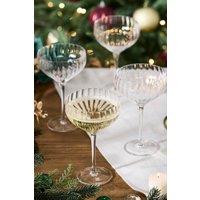 Dibor Set of 4 Ribbed Vintage Champagne Saucers & Coupe Glasses - Christmas & New Year Toast Glasses in Clear | Size: 4 Pack