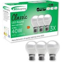 BELL Lighting B22 Dimmable LED Golf Ball Bulb Warm White 470lm 4.7W 40W Equivalent | Size: Pack of 6