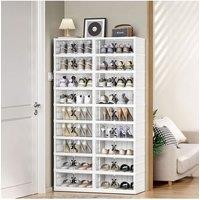 Living and Home 9-Tier Foldable Shoe Storage Box with Magnetic Doors in White