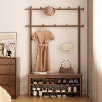 YQJJGL Stylish Solid Wood Hall Tree with Storage Shelves & Shoe Bench 60cm in Walnut | Size: 600mm