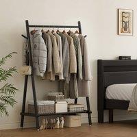 YQJJGL Stylish Mobile Rolling Clothes Rack With Hanging Rod Storage Shelves Garment Rack Coat Rack Solid Wood in Black