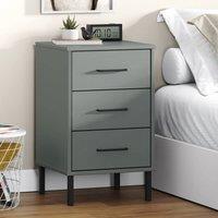 Berkfield Home Bedside Cabinet with Metal Legs Grey Solid Wood Pine OSLO