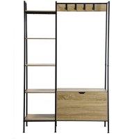 CALICOSY 5-Shelf Wardrobe With Shoe Compartment & Hooks - LEXIE in Natural