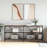 Berkfield Home Console Table Smoked Oak 180x30x75 cm Engineered Wood & Iron in Brown | Size: 180 x 30 x 75 cm