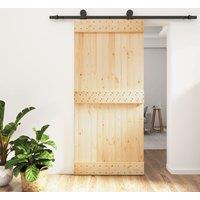 Berkfield Home Sliding Door with Hardware Set 95x210 cm Solid Wood Pine in Brown