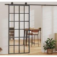 Berkfield Home Sliding Door with Hardware Set ESG Glass&Aluminium 90x205 cm in Black