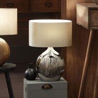 Ruma Art Deco Silver Ribbed Ceramic Table Lamp For Living Room Oval Shade