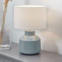 Ruma Small Crackle Effect Table Lamp Cream Ceramic Base White Drum Shade in Blue