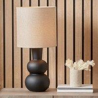 Ruma Abstract Ceramic White Table Lamp Base Cream Hessian Shade in Black