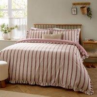 Wylder Connie Striped Ruffle Duvet Cover Set in Pink | Size: Double