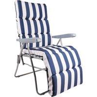 Groundlevel Garden Recliner Chair with Striped Cushion in Blue