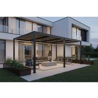 Furniture Maxi Garden Patio Aluminium Pergola with Roof & Led Lighting in Dark Grey | Size: 3m x 4m