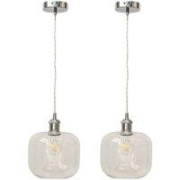 First Choice Lighting Set of 2 Bletch - Clear Glass Chrome Retro Pendant Fittings