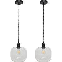 First Choice Lighting Set of 2 Bletch - Clear Glass Black Retro Pendant Fittings