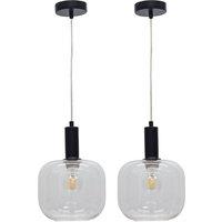 First Choice Lighting Set of 2 Bletch - Clear Glass Black Deco Pendant Fittings