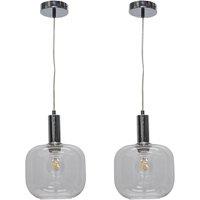 First Choice Lighting Set of 2 Bletch - Clear Glass Chrome Deco Pendant Fittings
