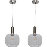 First Choice Lighting Set of 2 Bletch - Clear Glass Satin Nickel Deco Pendant Fittings