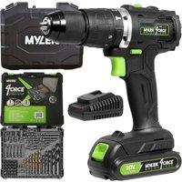 MYLEK Cordless Brushless Impact Hammer Drill 20V & 50 Piece Accessory Kit in Black