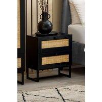 Julian Bowen Padstow Rattan 2 Drawer Bedside Table in Black
