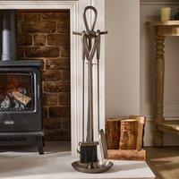 Dibor Contemporary Pewter Antique Fireplace 4pc Fireside Companion Set H90cm in Silver