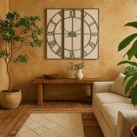 Wyld Haus Oversized 3 Panel Roman Numeral Open Frame Wall Clock in Silver
