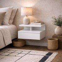 Wyld Haus Lincoln White Wooden Floating Bedside Table 1 Drawer & Open Shelf