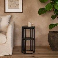 Wyld Haus Dublin Round Bedside Table Black Marble Effect Top Black Steel Frame