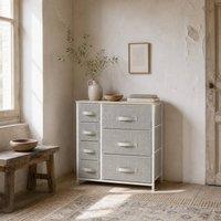 Wyld Haus Lireta 7 Drawer Fabric Chest White Metal Frame Oak Top
