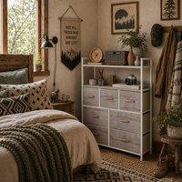 Wyld Haus Rile 7 Drawer Fabric & Wood Storage Chest White & Natural Wood