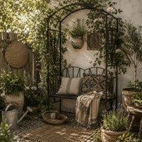 Wyld Haus Sovemo 2 Seater Black Metal Garden Bench with Arch for Climbing Plants