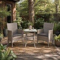 Wyld Haus Ranoyo Ziba Grey Rattan 3 Piece Garden Bistro Set 2 Tier Coffee Table