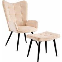 SPOT ON DEALZ Modern Beige Velvet Accent Chair with Footstool Lounge Set