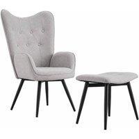 SPOT ON DEALZ Modern Grey Linen Accent Chair with Footstool Lounge Set