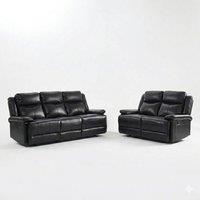 HOME LUXE INTERIOR Casper Black Leather 3 & 2 Seater Manual Recliner Sofa Set Pack | Size: 1000mm x 3000mm
