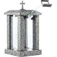 Novecrafto Granite Memorial Lantern with Cross Grave Ornaments for Garden Cemetery in Grey
