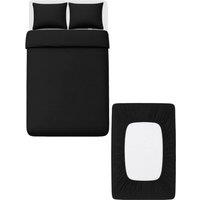Pamposh 400TC Egyptian Cotton Duvet Cover Set With Matching Fitted Sheet in Black | Size: Double