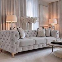 Sofaya Monaco Chesterfield Velvet Cushions Sofa Set 3+2 Seater Couch in Light Grey | Size: 4 Person