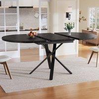 BTM Extendable Dining Table Round to Oval Metal Frame Kitchen Table in Black