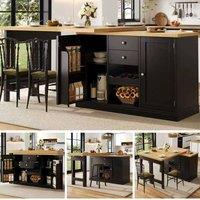 BTM Extendable Sideboard Dining Table Storage Drawers Snack Rack in Black