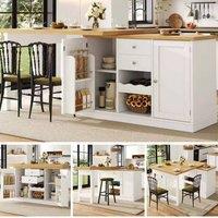 BTM Extendable Sideboard Dining Table Storage Drawers Snack Rack in White