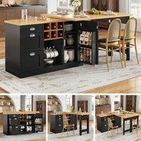 BTM Extendable Sideboard Dining Table Wine Rack Storage Drawers in Black