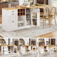 BTM Extendable Sideboard Dining Table Wine Rack Storage Drawers in White