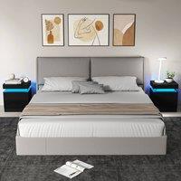 HOMCOM High Gloss Bedside Table with LED Light & 2 Drawers, Set of 2, Black