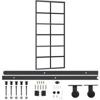 Berkfield Home Sliding Door with Hardware Set ESG Glass&Aluminium 90x205 cm in Black