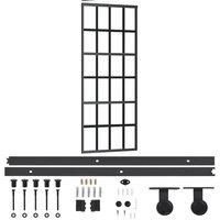 Berkfield Home Sliding Door with Hardware Set ESG Glass&Aluminium 76x205 cm in Black