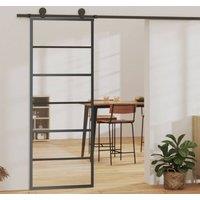 Berkfield Home Sliding Door with Hardware Set ESG Glass&Aluminium 76x205 cm in Black