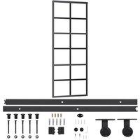 Berkfield Home Sliding Door with Hardware Set ESG Glass&Aluminium 76x205 cm in Black