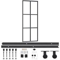 Berkfield Home Sliding Door with Hardware Set ESG Glass&Aluminium 76x205 cm in Black